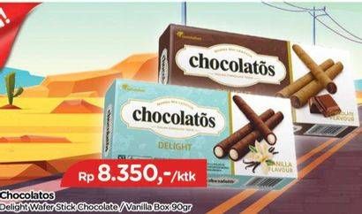 Promo Harga Chocolatos Delight Wafer Stick Cokelat, Vanila 90 gr - TIP TOP