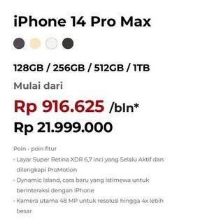 Promo Harga Apple iPhone 14 Pro Max 128 GB, 256 GB, 512 GB, 1 TB 1 pcs - Erafone