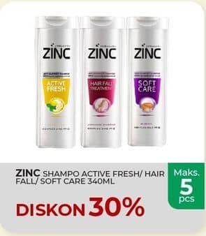 Promo Harga Zinc Shampoo Active Fresh Lemon, Hair Fall Treatment, Soft Care 340 ml - Yogya