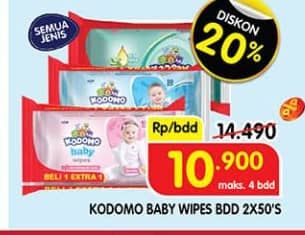 Promo Harga Kodomo Baby Wipes All Variants 50 pcs - Superindo