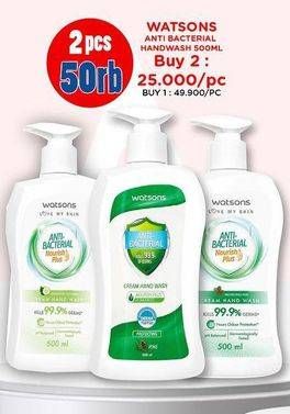 Promo Harga Watsons Anti Bacterial Cream Hand Wash 500 ml - Watsons