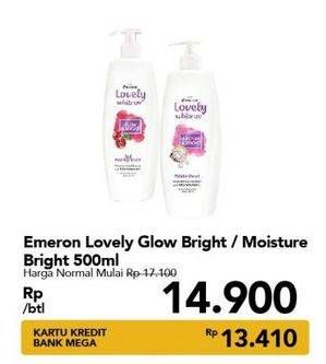 Promo Harga EMERON Lovely White Hand & Body Lotion Glow Bright Red Pomegranate, Moisture Bright White Pearl 500 ml - Carrefour