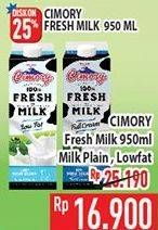 Promo Harga CIMORY Fresh Milk Plain, Low Fat 950 ml - Hypermart