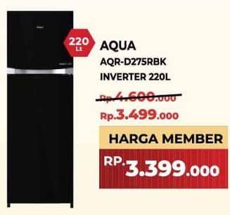 Promo Harga Aqua AQR-D275 Kulkas 2 Pintu Freezer Atas Black  - Yogya