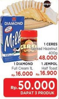 Promo Harga Paket 50rb (Ceres Spread Hazelnut + Jempol Roti + Diamond Full Cream )  - LotteMart