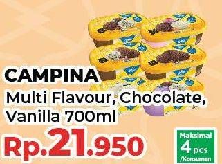Promo Harga CAMPINA Ice Cream Chocolate, Neapolitan, Vanilla 700 ml - Yogya