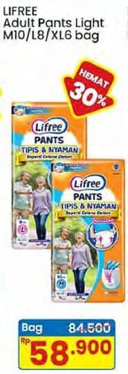 Promo Harga Lifree Popok Celana Tipis & Nyaman Bergerak M10, L8, XL6 6 pcs - Indomaret