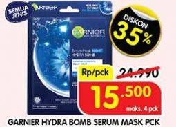 Promo Harga Garnier Serum Mask Hydra Bomb Night - Deep Sea Water, Hydra Bomb - Lavender Oil, Hydra Bomb - Green Tea Extract, Hydra Bomb - Antioxidant Pomegranate 32 gr - Superindo
