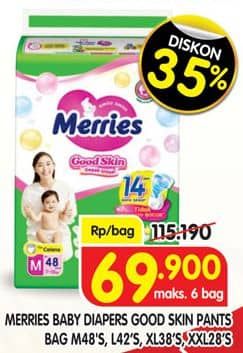 Promo Harga Merries Baby Diapers Good Skin Pants M48/L42/XL38/XXL28  - Superindo
