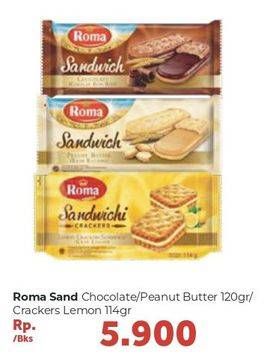 Promo Harga ROMA Sandwich Chocolate, Peanut Butter, Lemon 114 gr - Carrefour