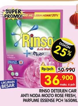 Promo Harga Rinso Liquid Detergent + Molto Pink Rose Fresh, + Molto Purple Perfume Essence 1500 ml - Superindo