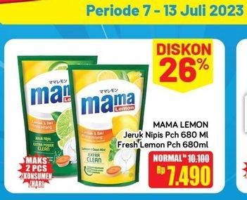 Promo Harga Mama Lemon Cairan Pencuci Piring Jeruk Nipis, Lemon Daun Mint 680 ml - Hypermart