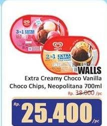 Promo Harga WALLS Ice Cream Chocolate Vanilla With Chocolate Chip, Neopolitana 700 ml - Hari Hari