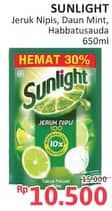 Promo Harga Sunlight Pencuci Piring Jeruk Nipis 100, Higienis Plus With Habbatussauda, Anti Bau With Daun Mint 650 ml - Alfamidi