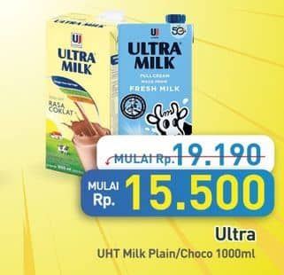 Promo Harga Ultra Milk Susu UHT Coklat, Full Cream 1000 ml - Hypermart