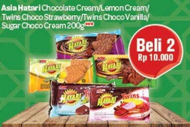 Promo Harga ASIA HATARI Cream Biscuits Chocolate, Lemon, Sugar Chocolate per 2 bungkus 200 gr - Carrefour