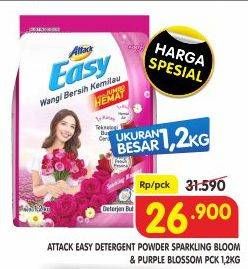 Promo Harga Attack Easy Detergent Powder Sparkling Blooming, Purple Blossom 1200 gr - Superindo