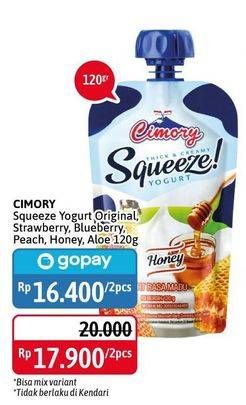 Promo Harga CIMORY Squeeze Yogurt Aloe Vera, Blueberry, Original, Peach 120 gr - Alfamidi