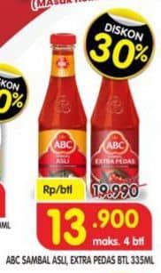 Promo Harga ABC Sambal Asli, Extra Pedas 335 ml - Superindo