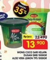 Promo Harga WONG COCO Sari Kelapa Dugan Emb 1000gr, Aloe Vera Lemon Tps 1000gr  - Superindo