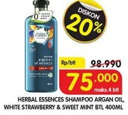 Promo Harga HERBAL ESSENCE Shampoo Argan Oil, Strawberry Mint 400 ml - Superindo