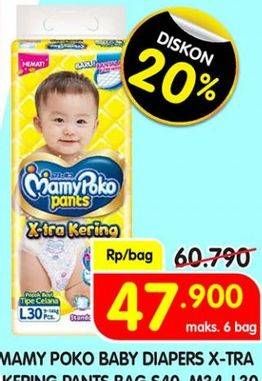 Promo Harga Mamy Poko Pants Xtra Kering L30, M34, S40 30 pcs - Superindo