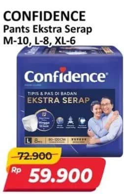 Promo Harga Confidence Adult Pants Slim & Fit Extra Absorb M10, L8, XL6 6 pcs - Alfamart