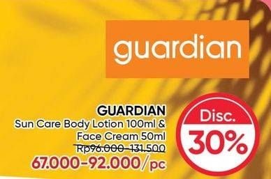 Promo Harga GUARDIAN Suncare Body Lotion SPF50/GUARDIAN Sun Protection Face Cream  - Guardian