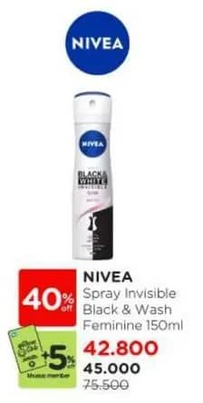 Promo Harga Nivea Deo Spray Black White Invisible Clear 150 ml - Watsons
