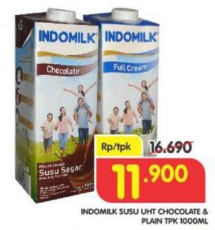 Promo Harga Indomilk Susu UHT Full Cream Plain, Cokelat 1000 ml - Superindo