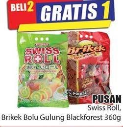 Promo Harga PUSAN Swiss Roll; Brikek Bolu Gulung Blackforest 360 g  - Hari Hari