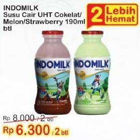 Promo Harga INDOMILK Susu Cair Botol Melon, Choco, Strawberry per 2 botol 190 ml - Indomaret