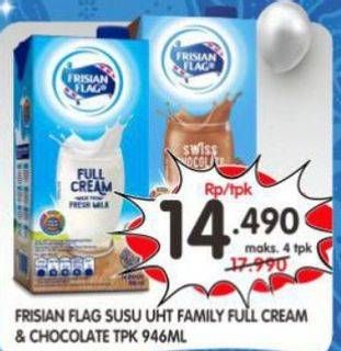 Promo Harga Frisian Flag Susu UHT Purefarm Swiss Chocolate, Full Cream 946 ml - Superindo