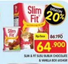 Promo Harga Slim & Fit Powder Milk Chocolate, Vanilla per 6 sachet 54 gr - Superindo