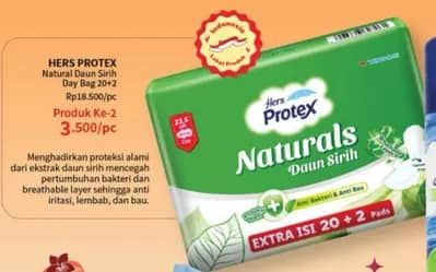 Promo Harga Hers Protex Naturals Daun Sirih Wing 23, 5cm 22 pcs - Guardian