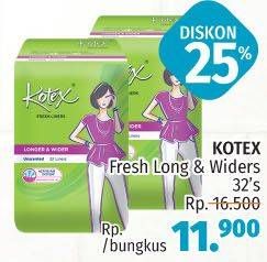 Promo Harga Kotex Fresh Liners Longer & Wider Unscented 32 pcs - LotteMart