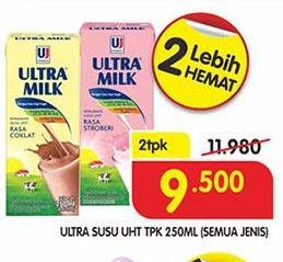 Promo Harga ULTRA MILK Susu UHT Coklat, Stroberi 250 ml - Superindo