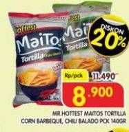 Promo Harga Mr Hottest Maitos Tortilla Chips Jagung BBQ, Sambal Balado 140 gr - Superindo