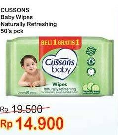 Promo Harga CUSSONS BABY Wipes Naturally Refreshing 50 pcs - Indomaret