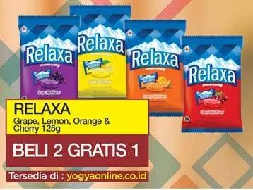 Promo Harga RELAXA Candy Grape, Lemon Funz, Orange, Cherry Mint 125 gr - Yogya