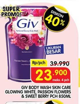 Promo Harga GIV Body Wash Glow White, Passion Flowers Sweet Berry 825 ml - Superindo