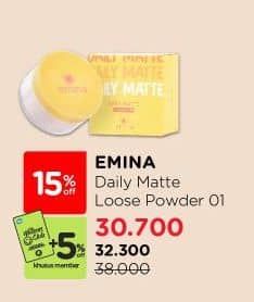 Emina Daily Matte Loose Powder  Diskon 15%, Harga Promo Rp32.300, Harga Normal Rp38.000, Khusus Member Rp. 30.700, Khusus Member