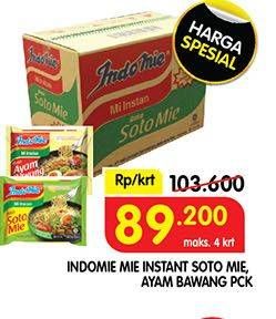 Promo Harga INDOMIE Mi Kuah Ayam Bawang, Soto Mie per 40 pcs 69 gr - Superindo