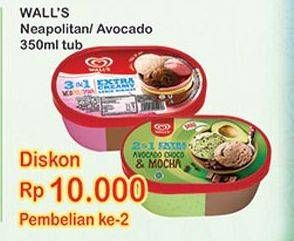 Promo Harga WALLS Ice Cream Neopolitana, Avocado Choco Mocha 350 ml - Indomaret