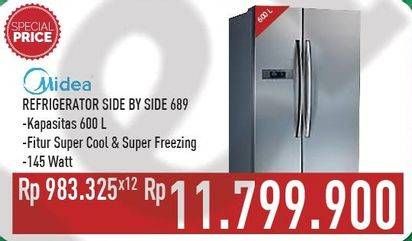 Promo Harga MIDEA HC-689 | Refrigerator Side by Side  - Hypermart