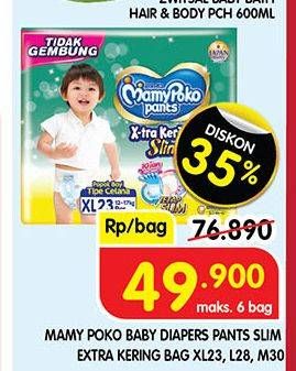 Promo Harga Mamy Poko Pants Xtra Kering Slim Tidak Gembung XL23, L28, M30 23 pcs - Superindo