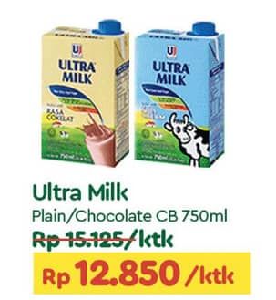 Promo Harga Ultra Milk Susu UHT Full Cream, Coklat 750 ml - TIP TOP