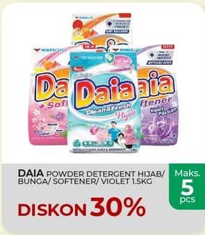 Promo Harga Daia Deterjen Bubuk Clean Fresh Hijab, Bunga, + Softener Pink, + Softener Violet 1500 gr - Yogya
