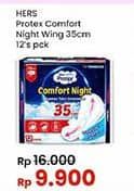 Promo Harga Hers Protex Comfort Night Wing 35cm 12 pcs - Indomaret