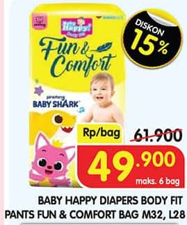 Promo Harga Baby Happy Baby Diapers Pants Fun & Comfort M32, L28 28 pcs - Superindo